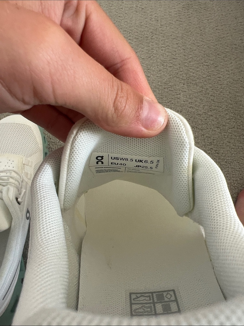 On Running White Sneakers with Mint Soles - Picture 2 of 5